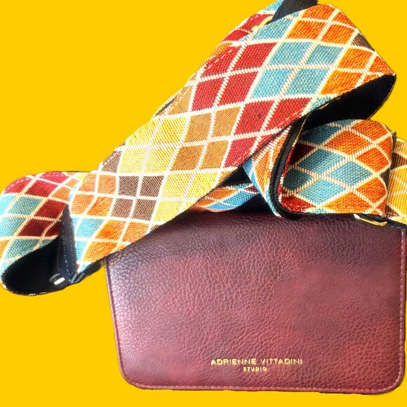 Adrienne Vittadini Handbags - Adrienne Vittadini NWOT Burgundy Leather Crossbody RFID Harlequin Guitar Strap